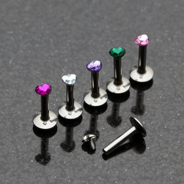 Detail View 1 of Heart Gem Top Internally Threaded Labret-Fuchsia